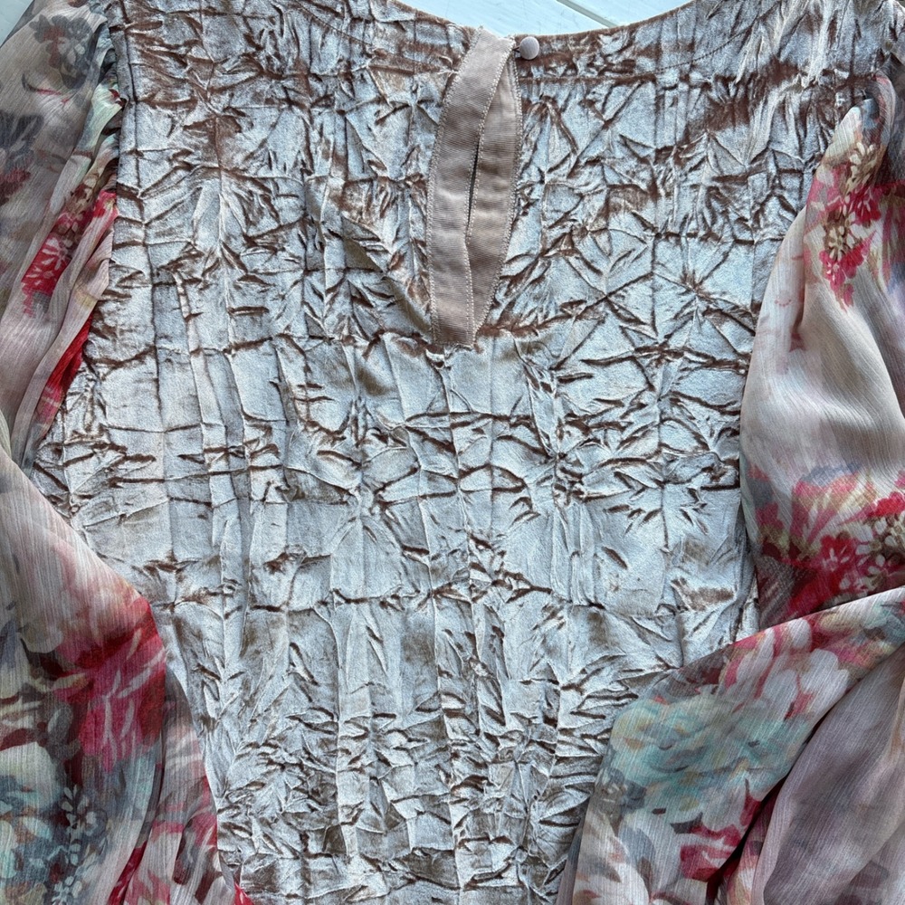 Meadow Rue Anthropologie XS Blouse Pink Velvet Floral Sheer Balloon Sleeve Chic - Picture 10 of 10
